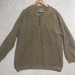 VINTAGE Eddie Bauer Sweater Mens XL Henley Knit Made USA 90s Earth Tones Button